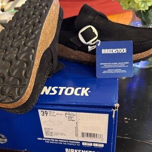 Birkenstock Black Buckley Loafers with Silver Buckle